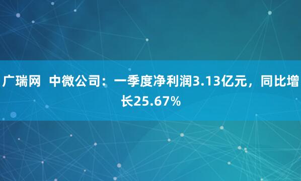广瑞网  中微公司：一季度净利润3.13亿元，同比增长25.67%